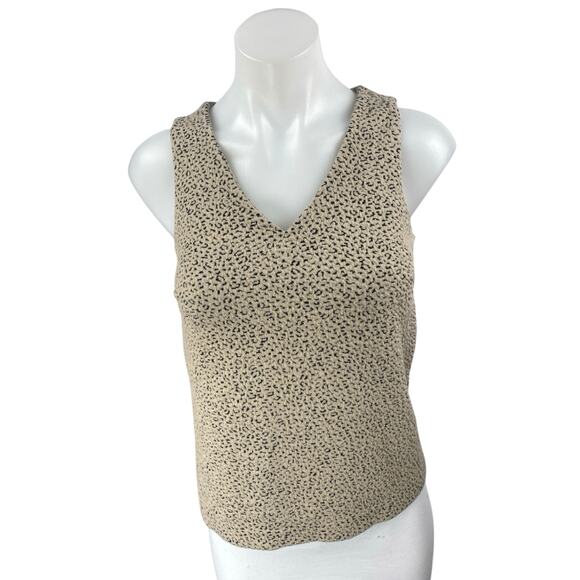 Banana Republic Tan Black Animal Print Sleeveless V-neck Knit Blouse Tank Top XS - Picture 1 of 4